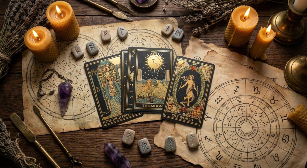 Les arts divinatoires et leurs symboles : tarot, runes, pendule et astres